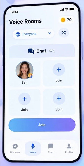 Voice rooms screen
